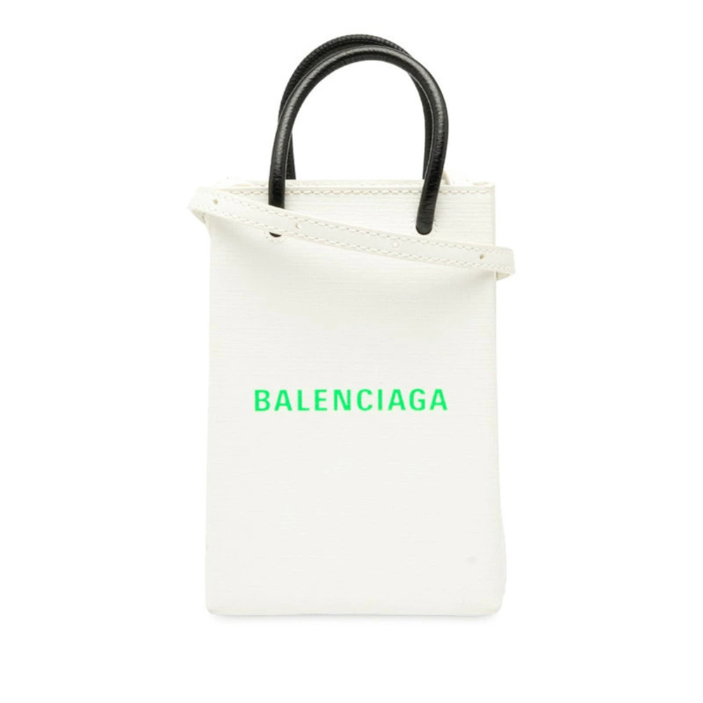 Balenciaga Shopping Phone 2way Shoulder Bag White Green Black Leather